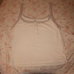 Brandy Melville Women's Cream Lace Trim Tank Top